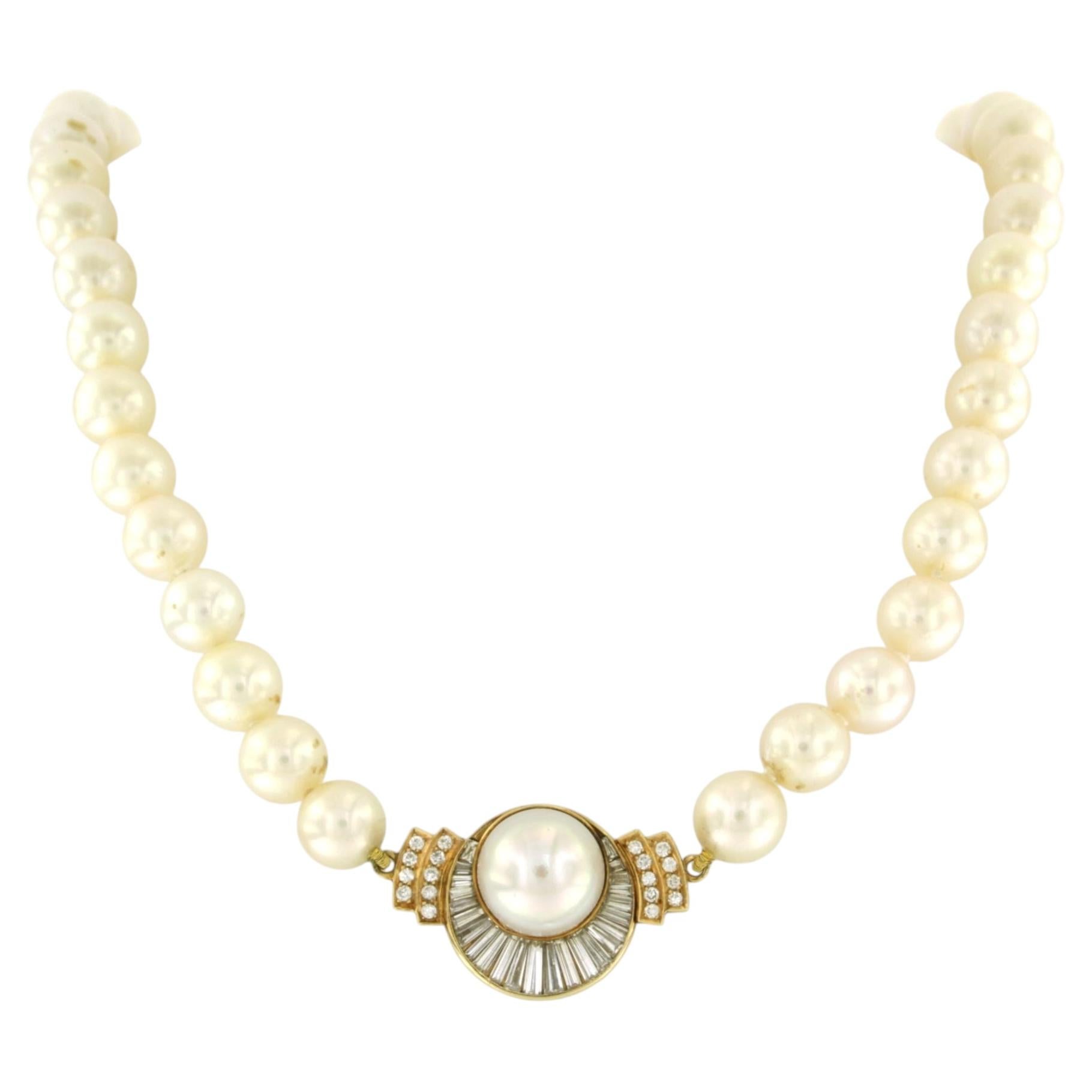 Collana di perle con diamanti fino a 2,00 ct, in oro 18k e argento