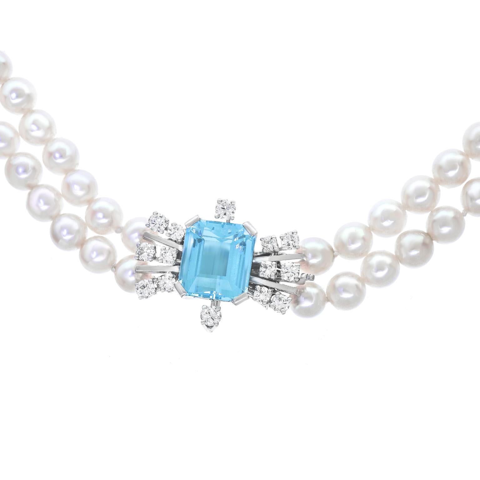 Perlenkette mit feinem Aquamarin und Diamantdekoration 2