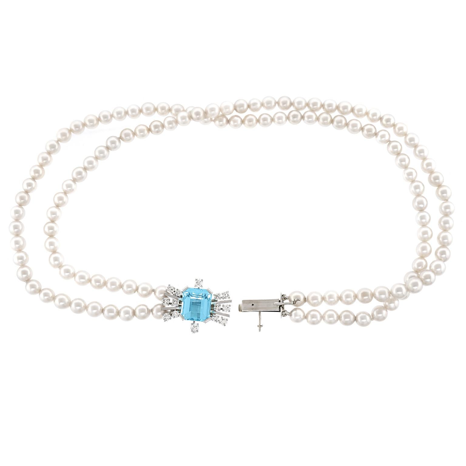 Perlenkette mit feinem Aquamarin und Diamantdekoration 4