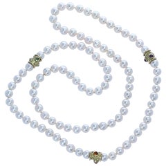Collar de Perlas con Oro y Cabujones de Peridoto, Citrino y Amatista