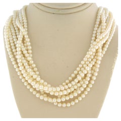 Pearl Necklace with gold lock with single cut diamonds up to 0.10ct 14k gold