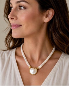 Pearl Necklace with Gold Multi-Strand Freshwater Pearls Large Mother of Pearl