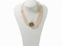 Pearl Necklace with Porcelain Painting Miniature, 925 Silver