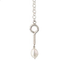 Pearl Necklace with Silver Chain, Purple Ribbon and Hanging Silver Eye Hook