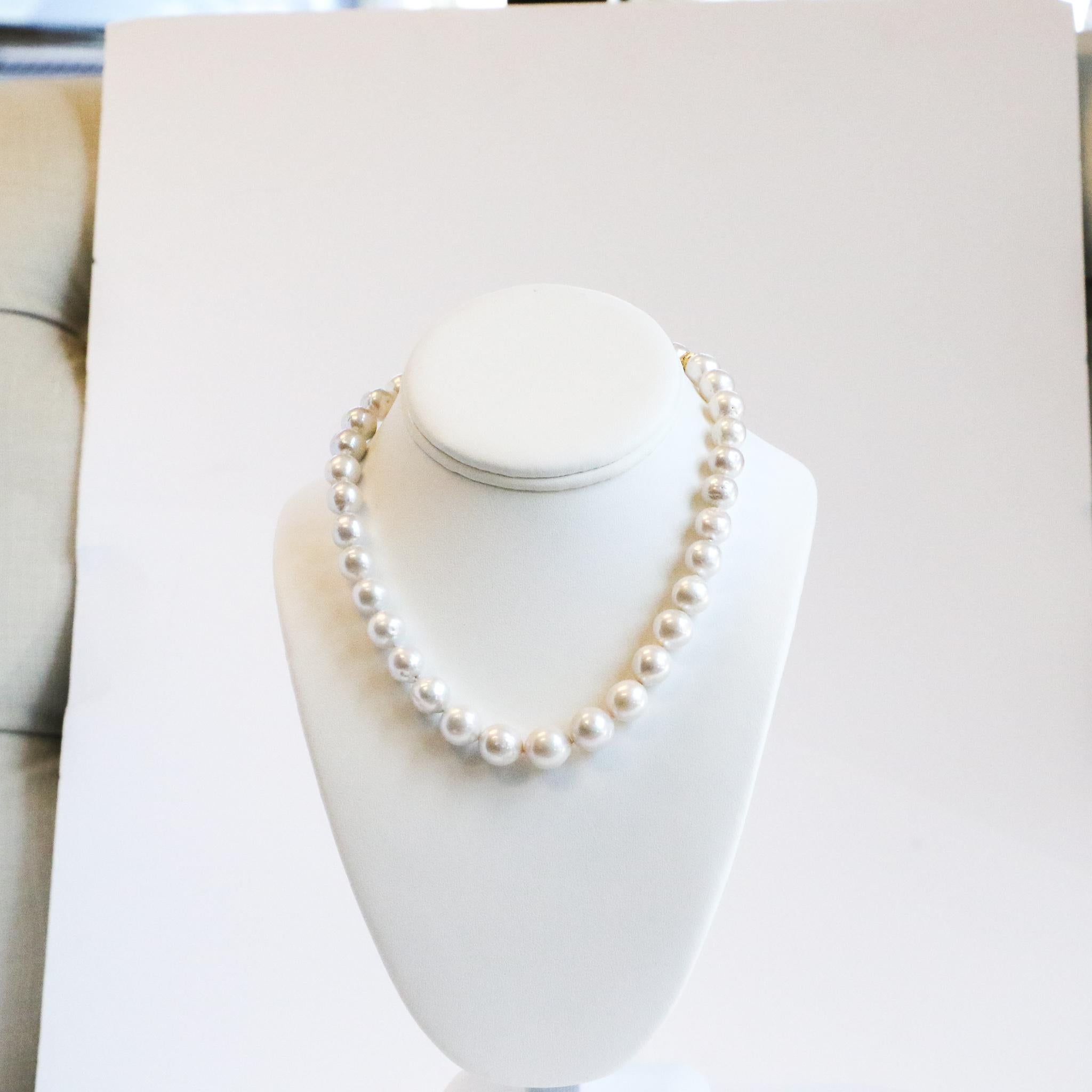 Bead Pearl Necklace with White Sapphire For Sale