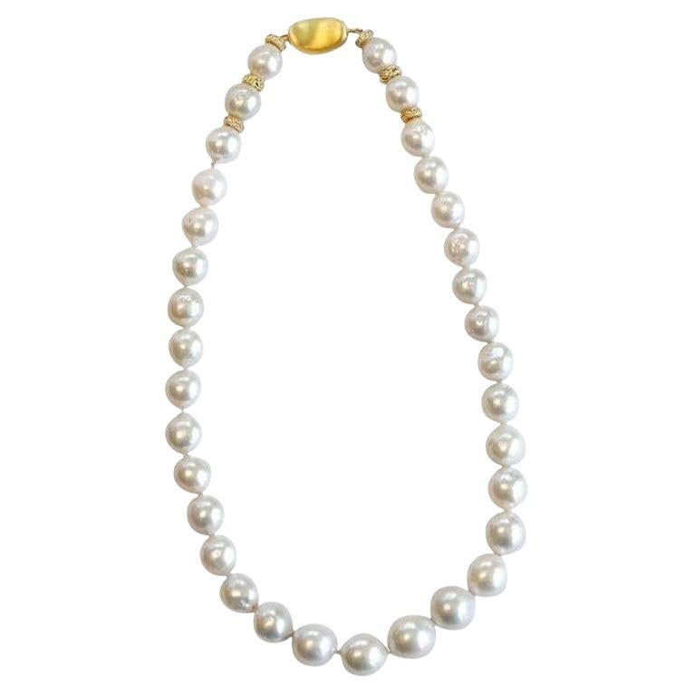 Pearl Necklace with White Sapphire For Sale