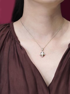 Pearl Onyx and Diamond Art Deco Style Square Pendant in 14K Yellow Gold