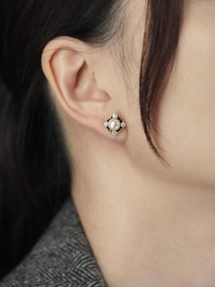 Pearl Onyx and Diamond Art Deco Style Square Stud Earrings in 14K Yellow Gold