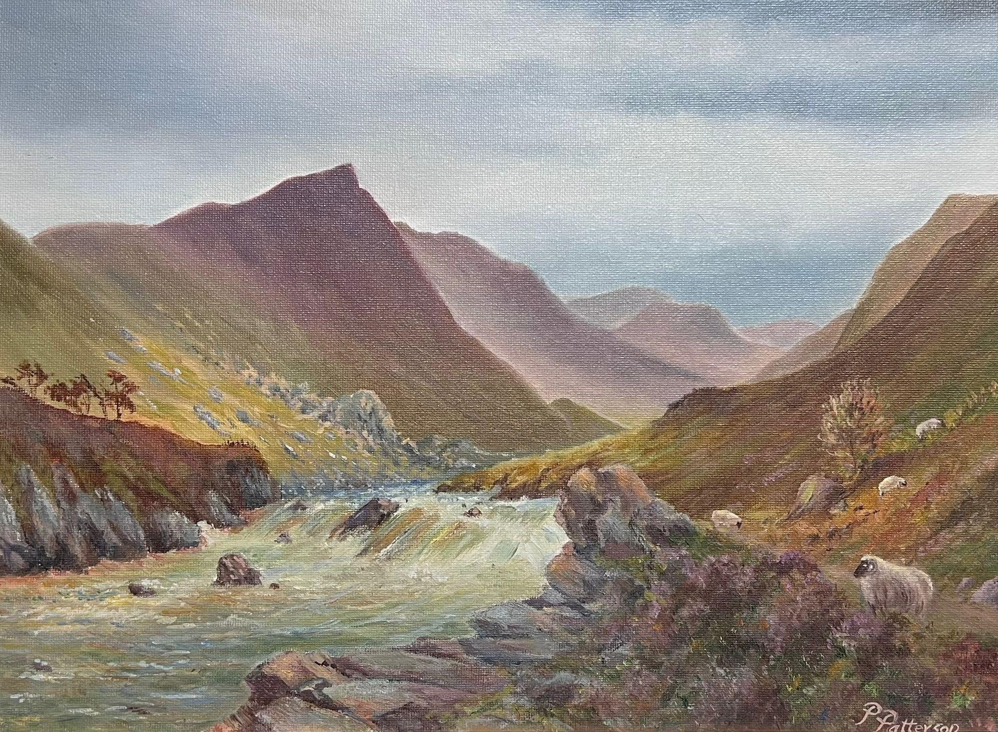 Glencoe Scotland Majestic Highland Landscape with Sheep Signed British Oil  - Painting by Pearl Patterson