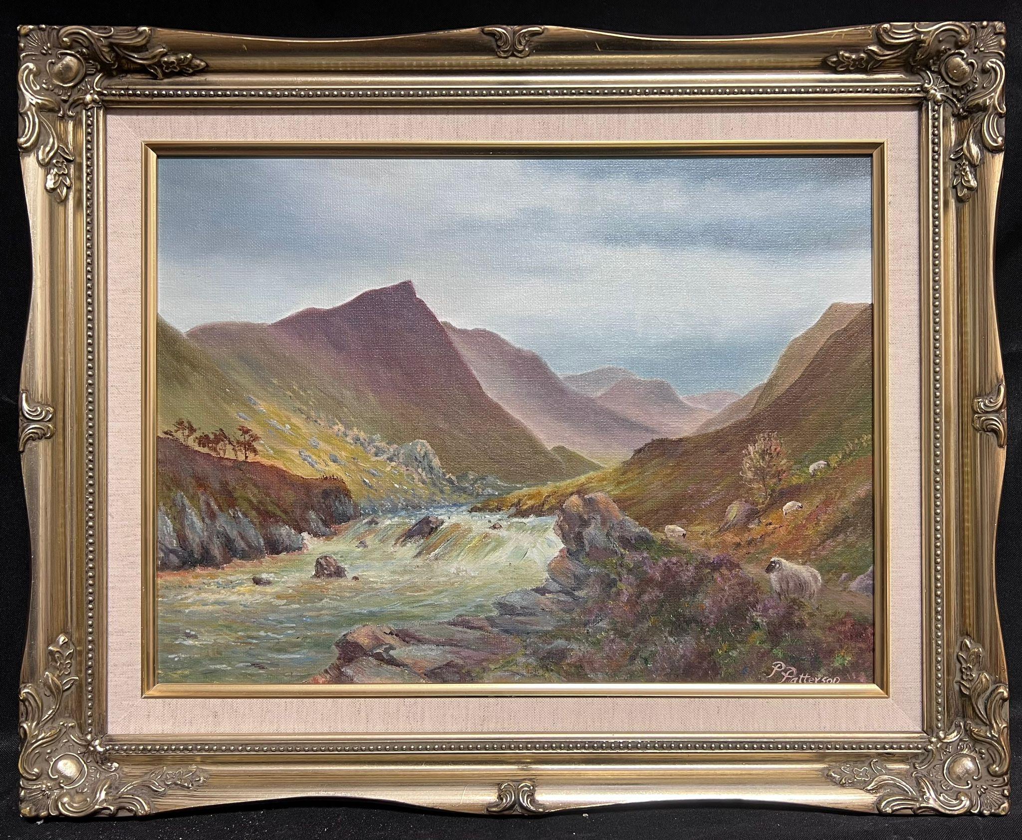 Pearl Patterson Landscape Painting - Glencoe Scotland Majestic Highland Landscape with Sheep Signed British Oil 