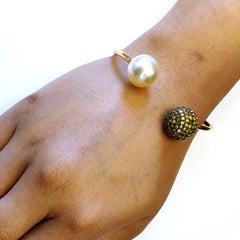 Pearl & Pave Diamond Beads Bracelet Made In 18k Gold