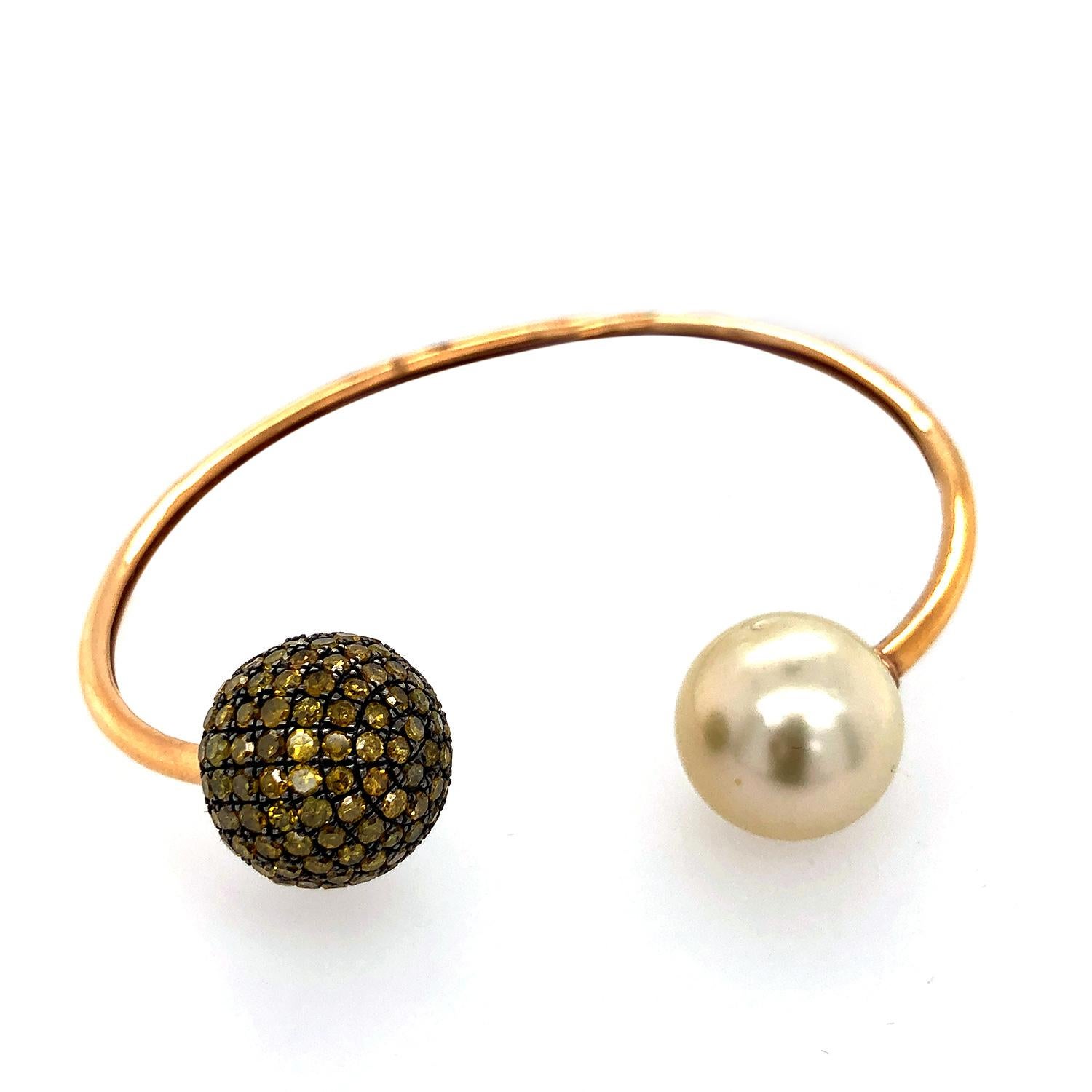 Perle & Pave Diamant Perlen Armband aus 18k Gold (Art déco) im Angebot