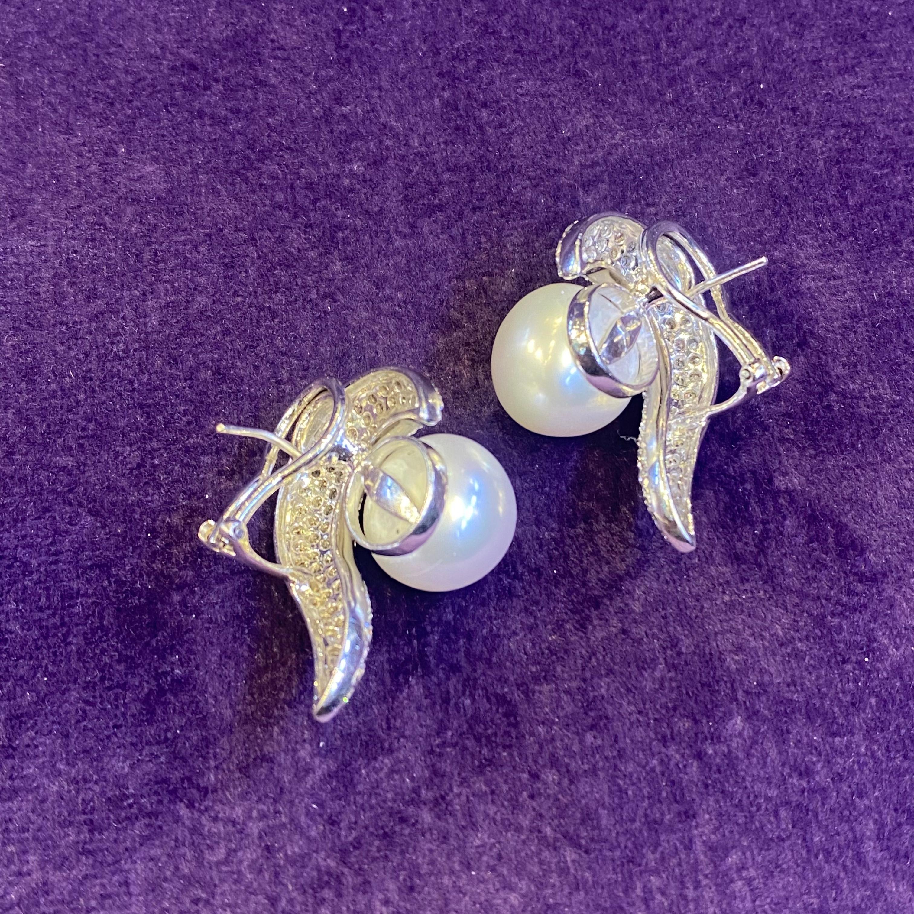 Pearl & Pave Diamond Earrings For Sale 1