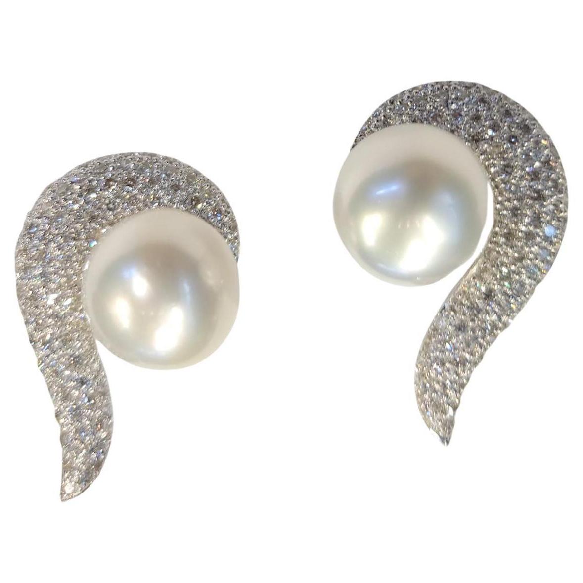 Pearl & Pave Diamond Earrings For Sale