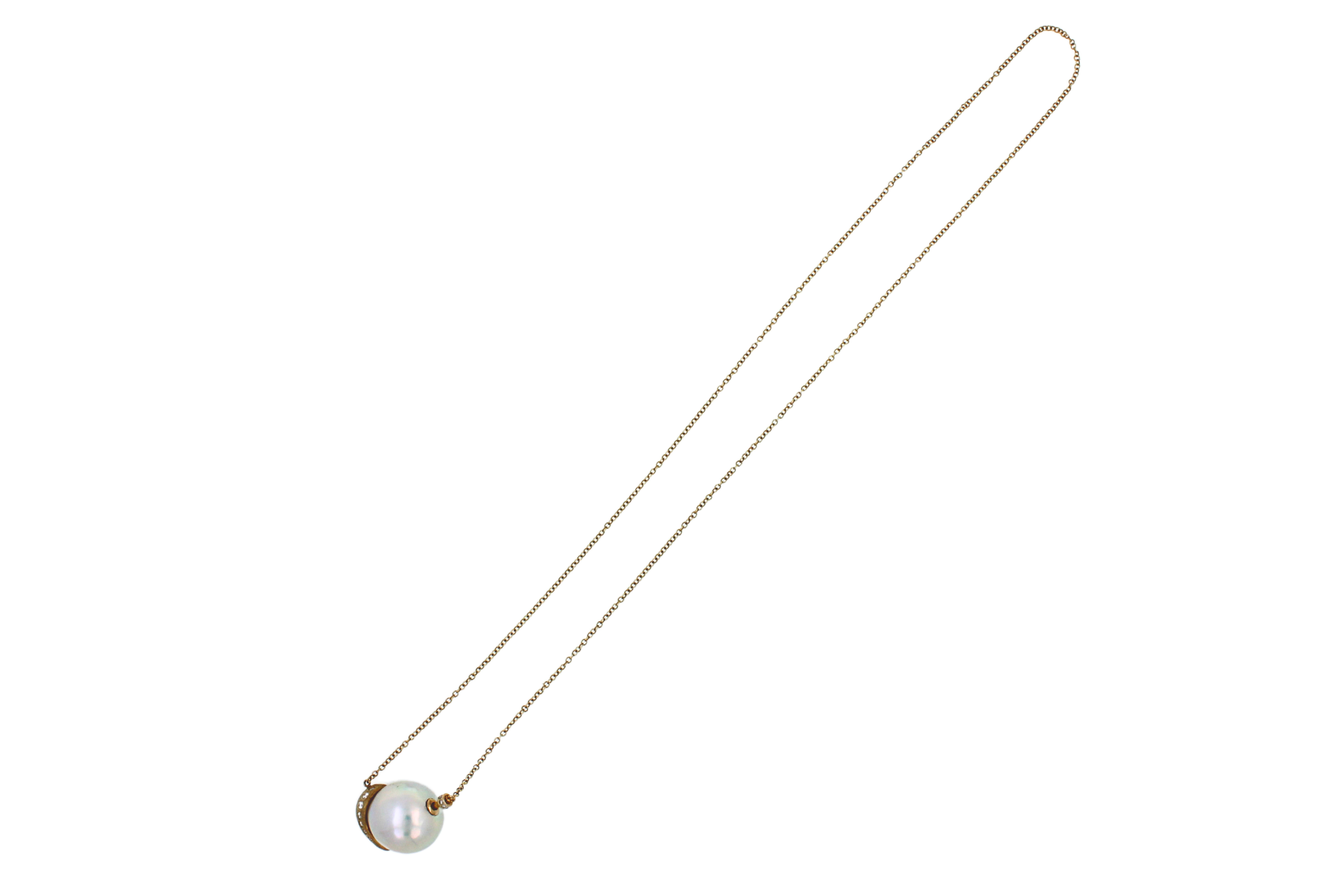 Collar Colgante Perla Blanca Mar del Sur Diamante Oro Cepillado 18K Estatina Moderno en venta