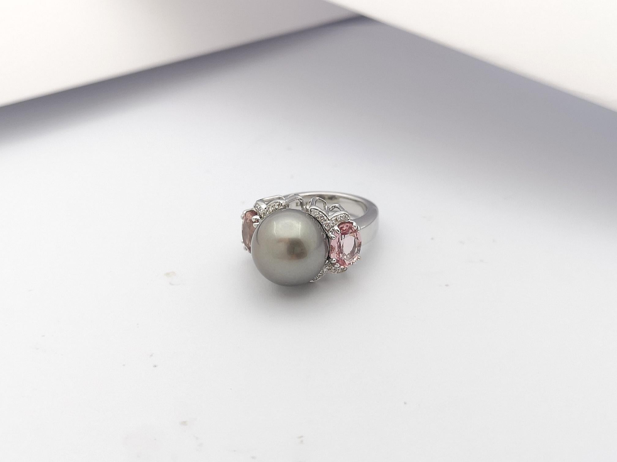 Ring mit Perlen, rosa Saphiren und Diamanten aus 18 Karat Weißgold im Angebot 9