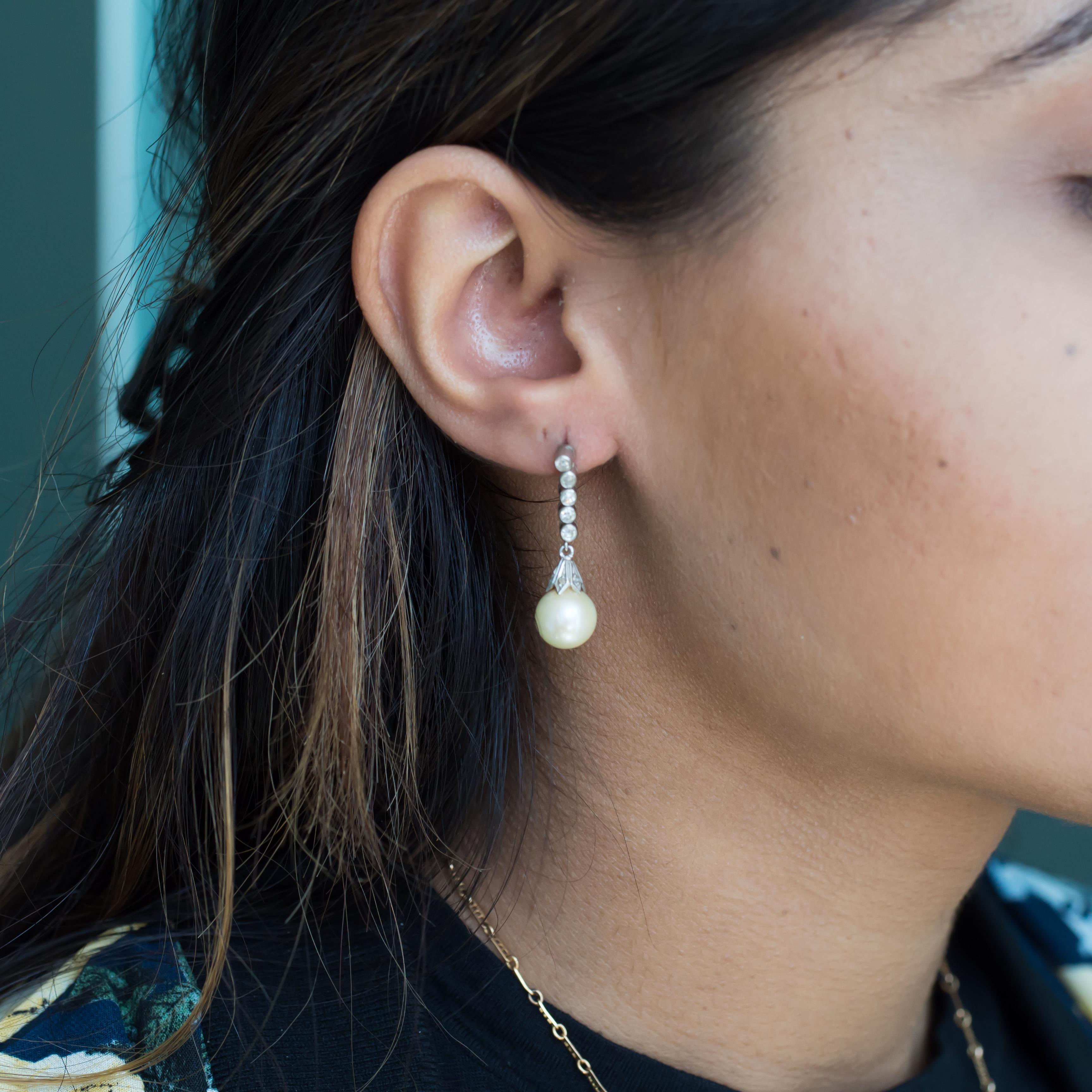 Perlen-Platin-Ohrringe für Damen oder Herren im Angebot