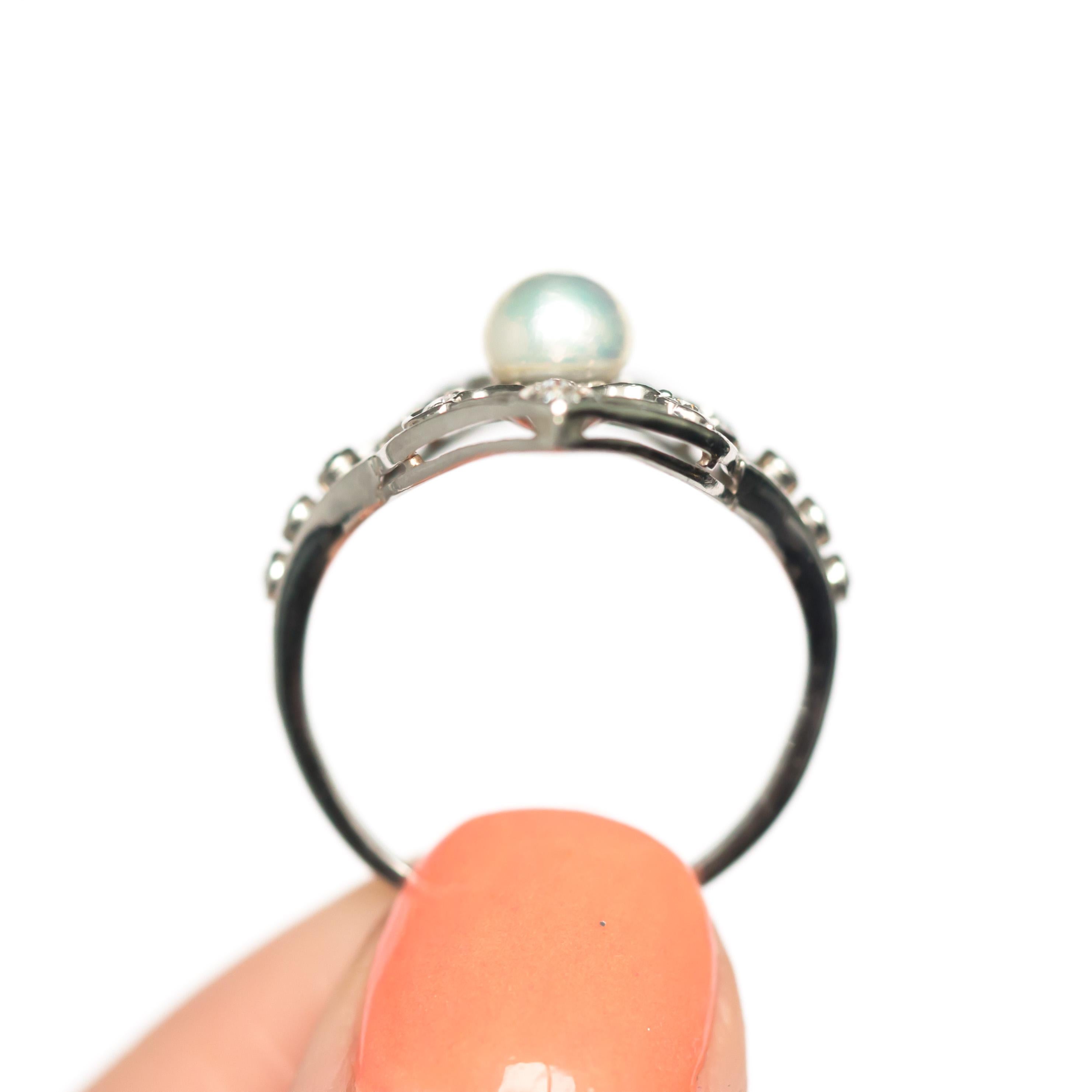 Art Deco Pearl Platinum Engagement Ring For Sale