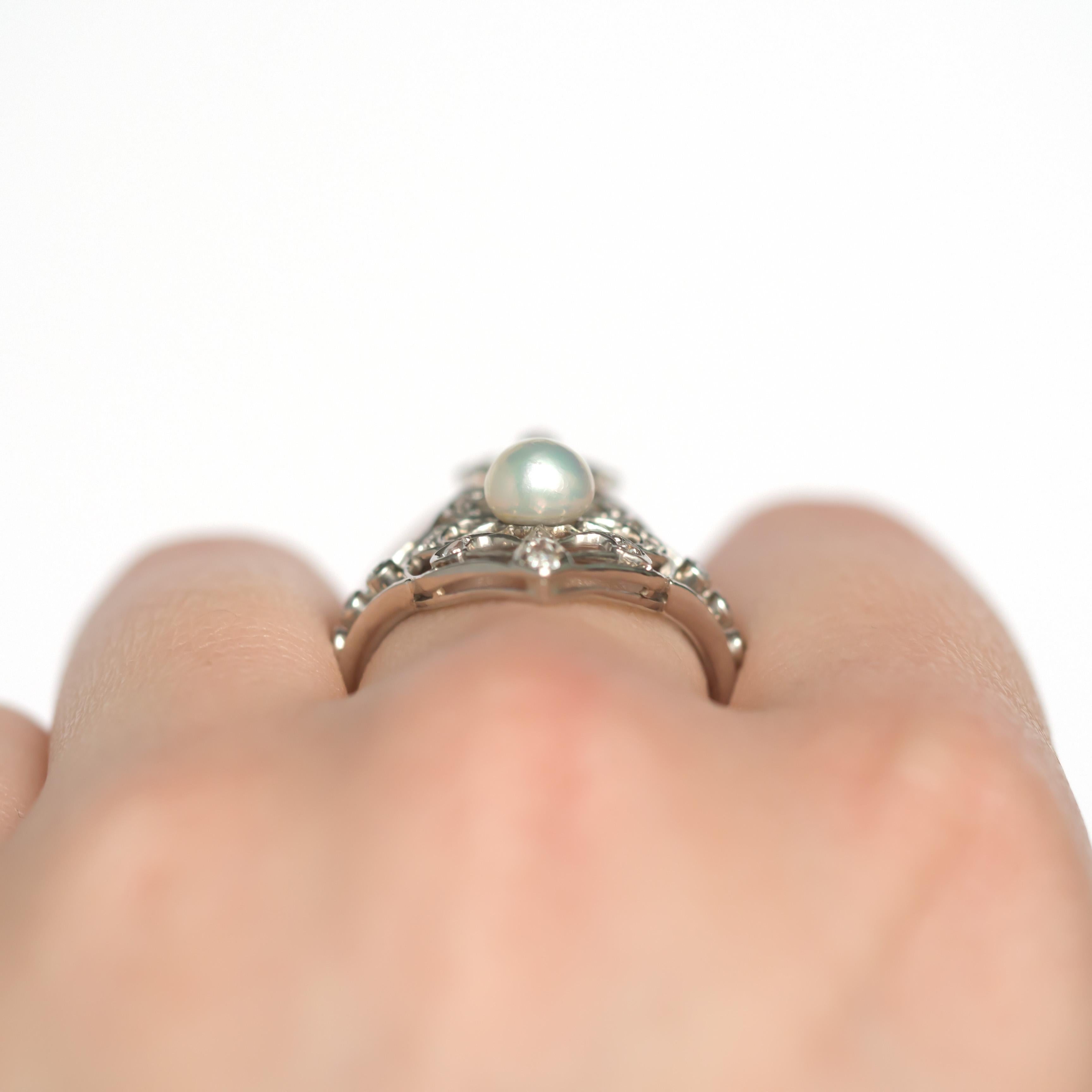 Pearl Platinum Engagement Ring For Sale 1