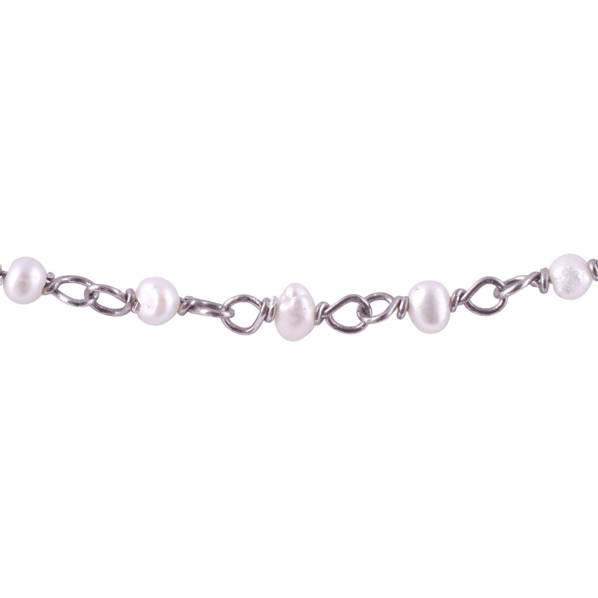 Round Cut Pearl Platinum Necklace For Sale