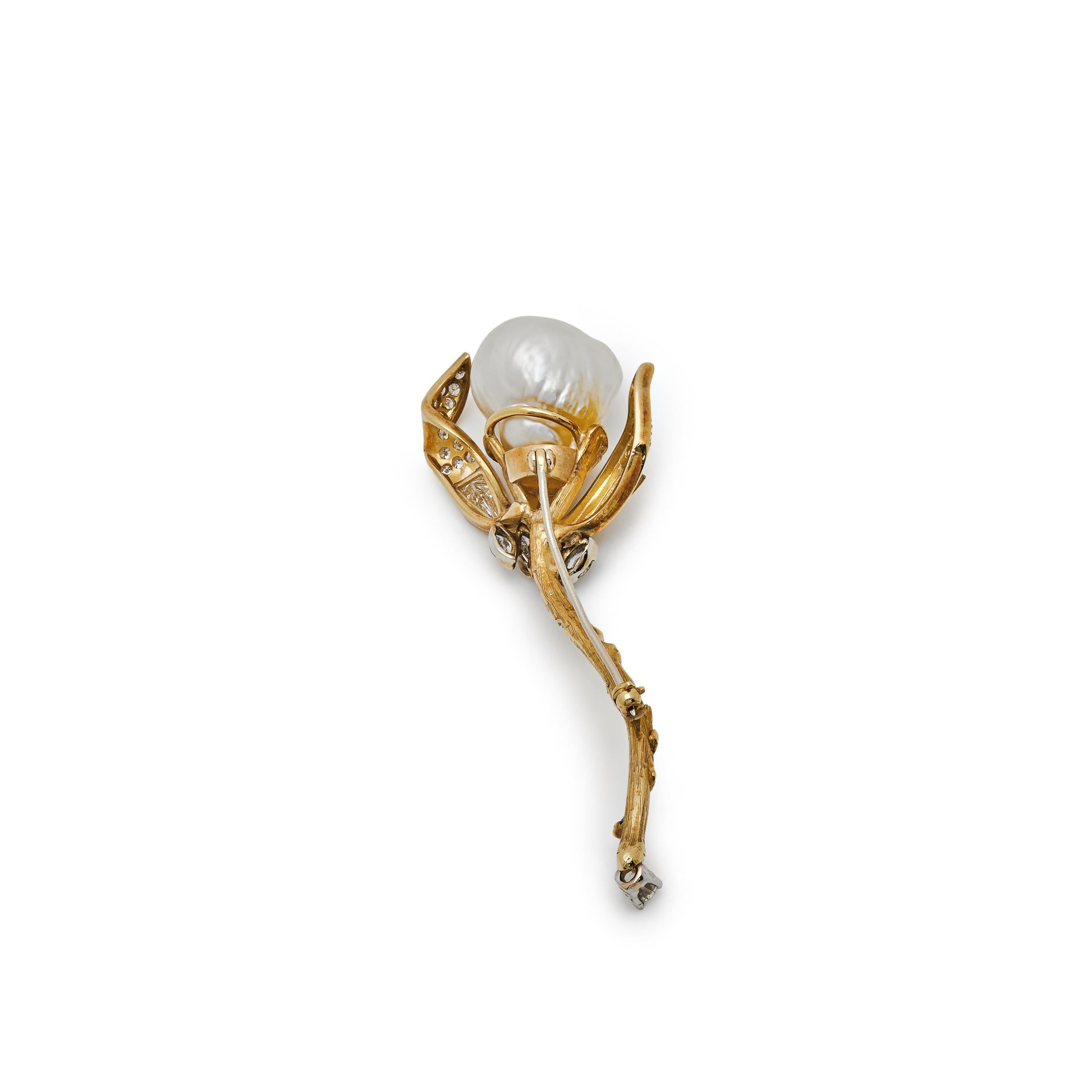 Marquise Cut  Pearl Posy Brooch For Sale