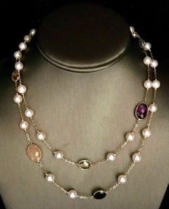 Pearl Quartz Topaz Necklace 14 Karat Gold Italy Certified