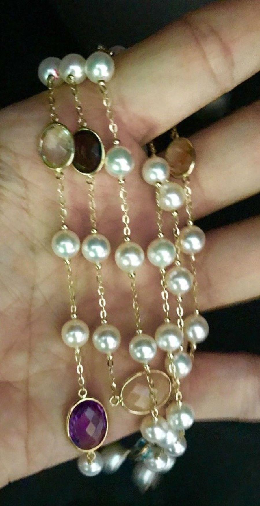 Perlenquarz-Topas-Halskette 14 Karat Gold, Italien zertifiziert (Moderne) im Angebot