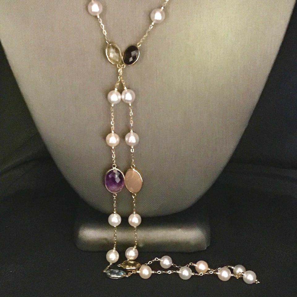 Perlenquarz-Topas-Halskette 14 Karat Gold, Italien zertifiziert im Zustand „Neu“ im Angebot in Brooklyn, NY
