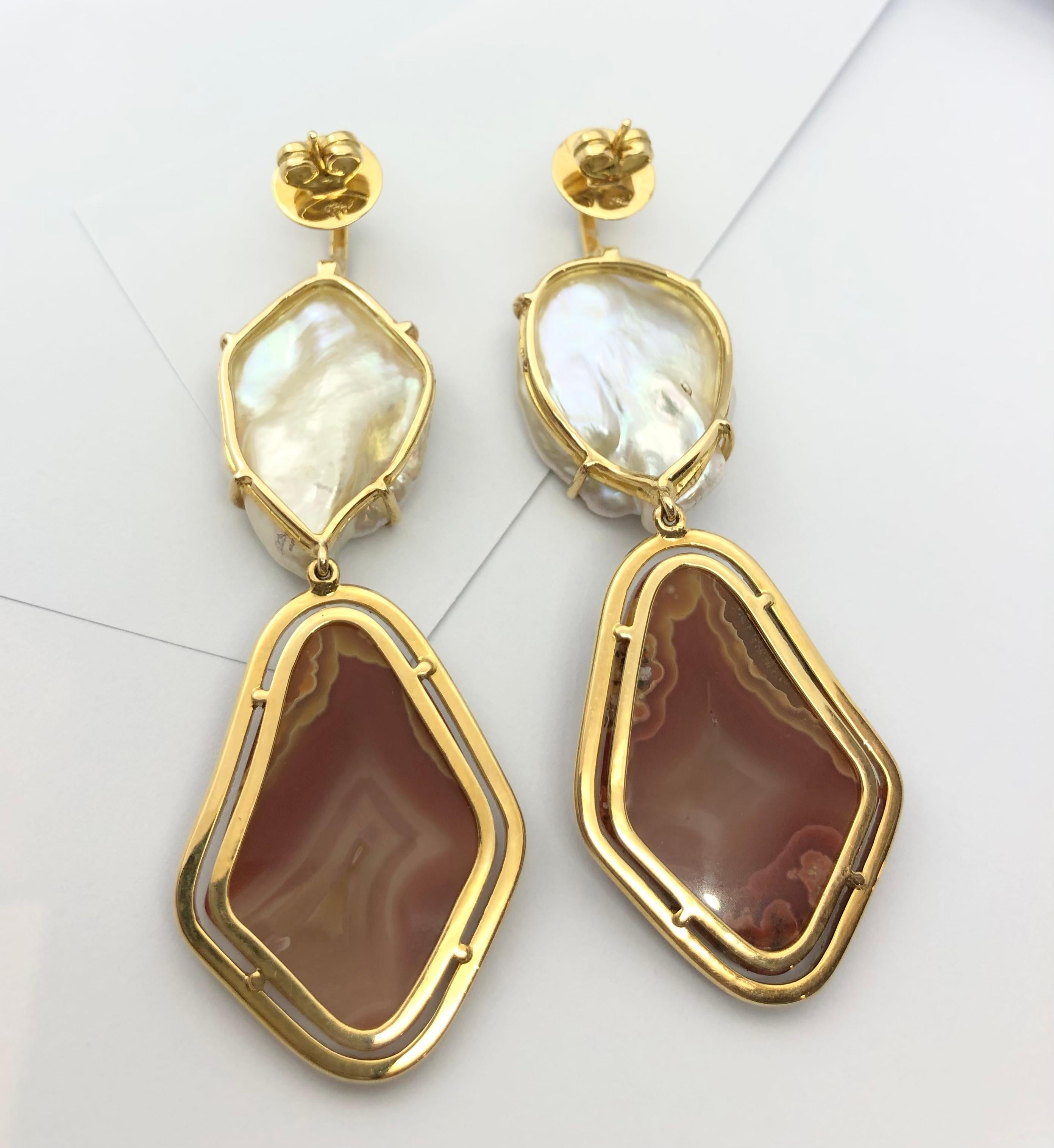 Pearl, Quartz with Brown Diamond Earrings Set in 18 Karat Gold Settings For Sale 7