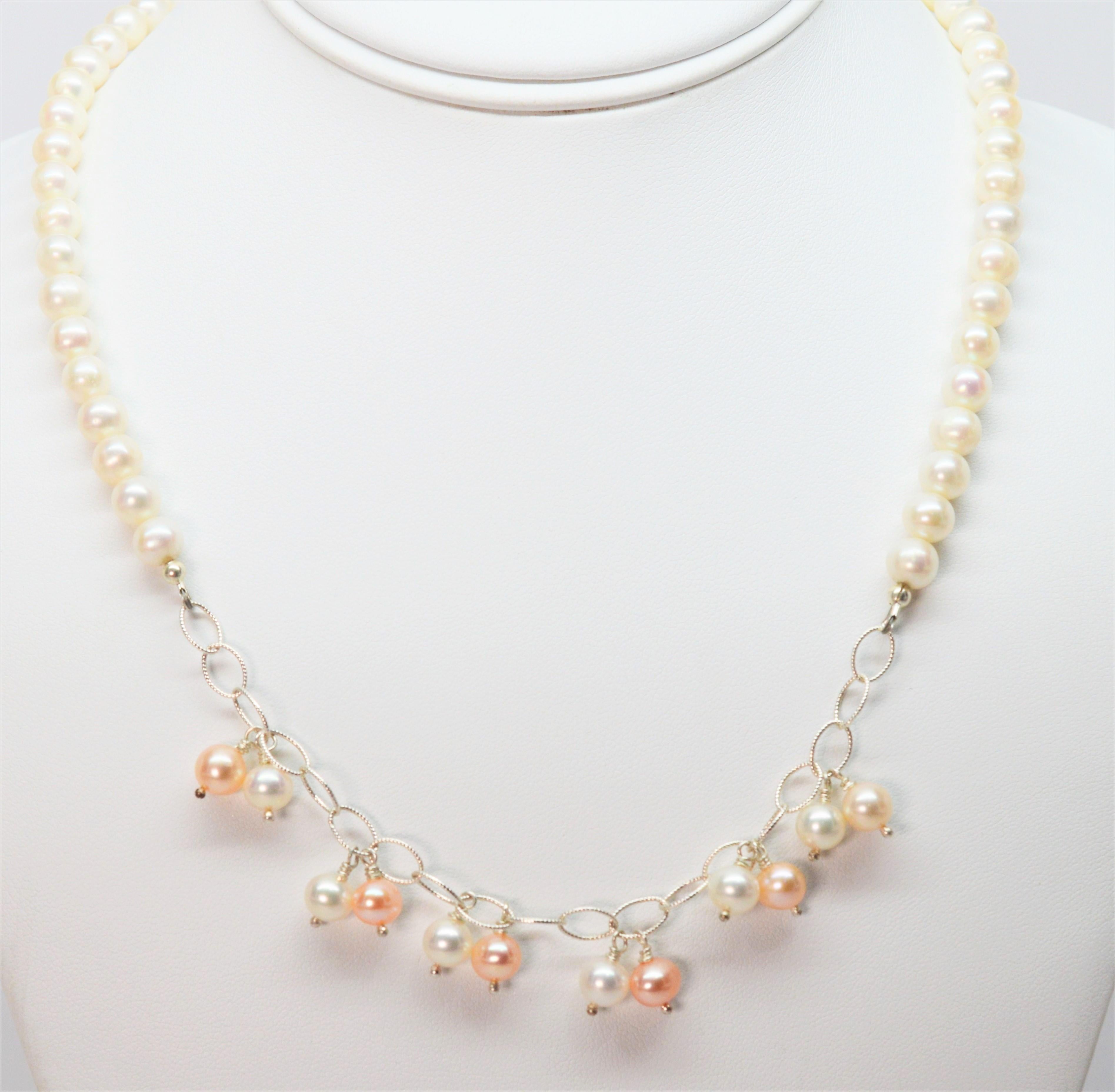 Round Cut Pearl Rain Drop Chain Necklace For Sale