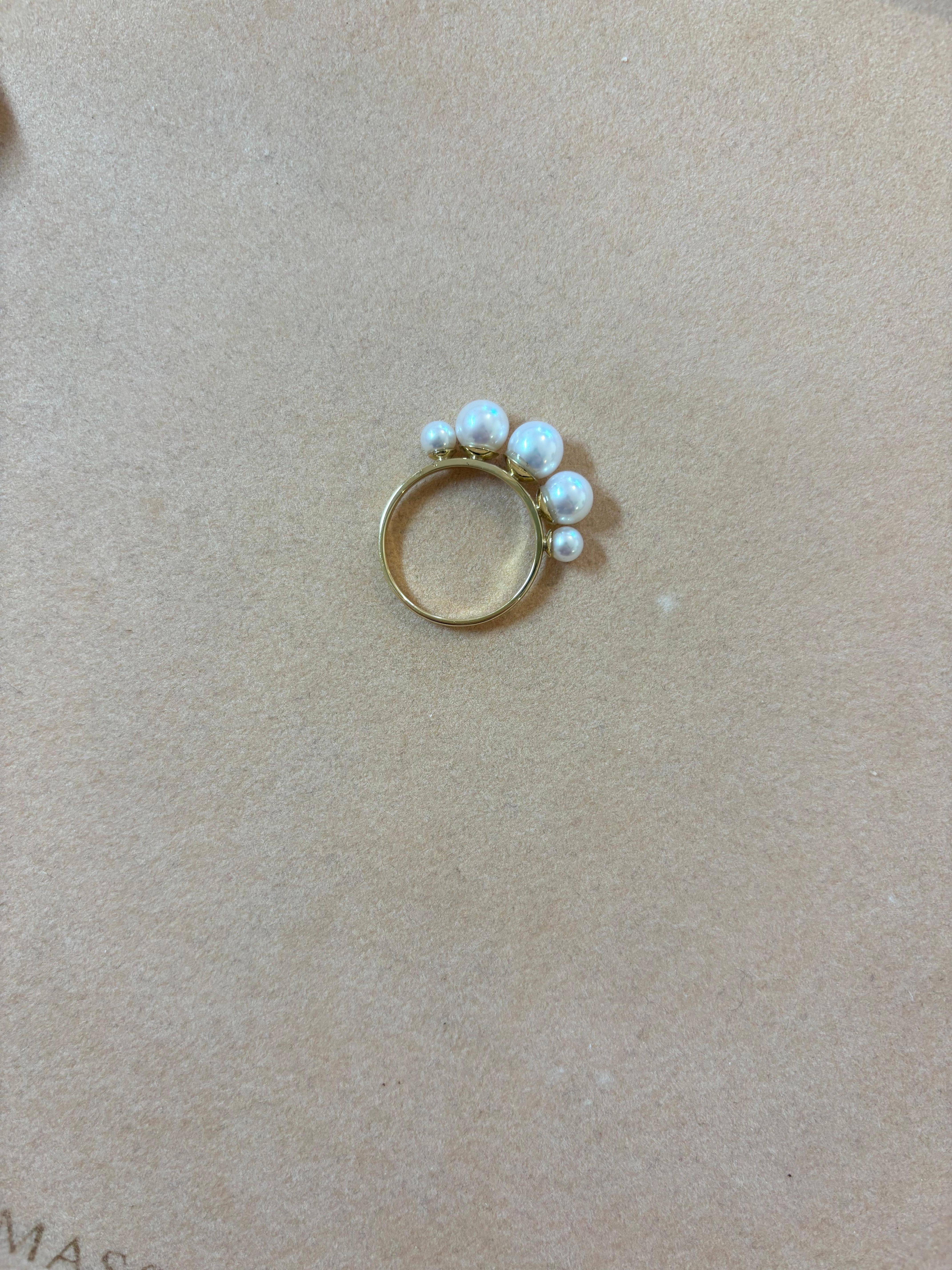 Taglio rotondo Anello con perle, oro 18 carati in vendita