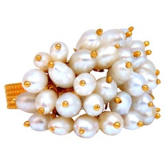 Pearl Ring 21 Karat Gold Dangling Freshwater Beads Intricate Handmade