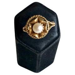 Bague perle en or jaune 18 carats circa 1950-60 travail torsadé