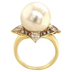 Perlenring (Südsee) mit Diamanten, Hellgold, 12,5 mm, in 18k Gelbgold