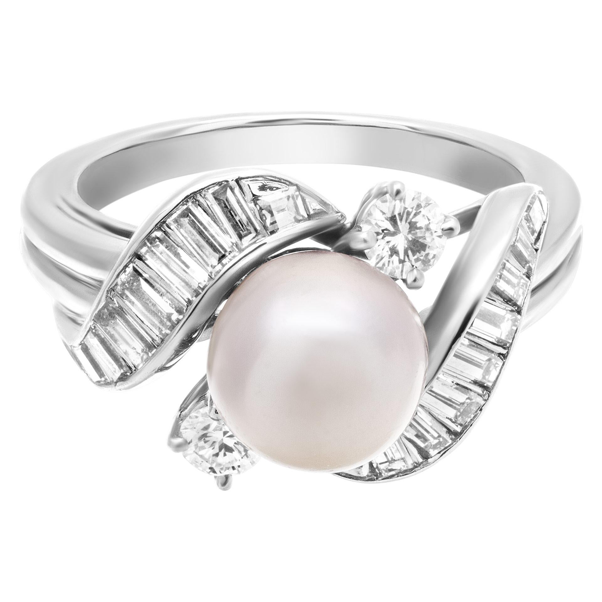Perlenring mit Diamantakzenten aus Platin Damen im Angebot