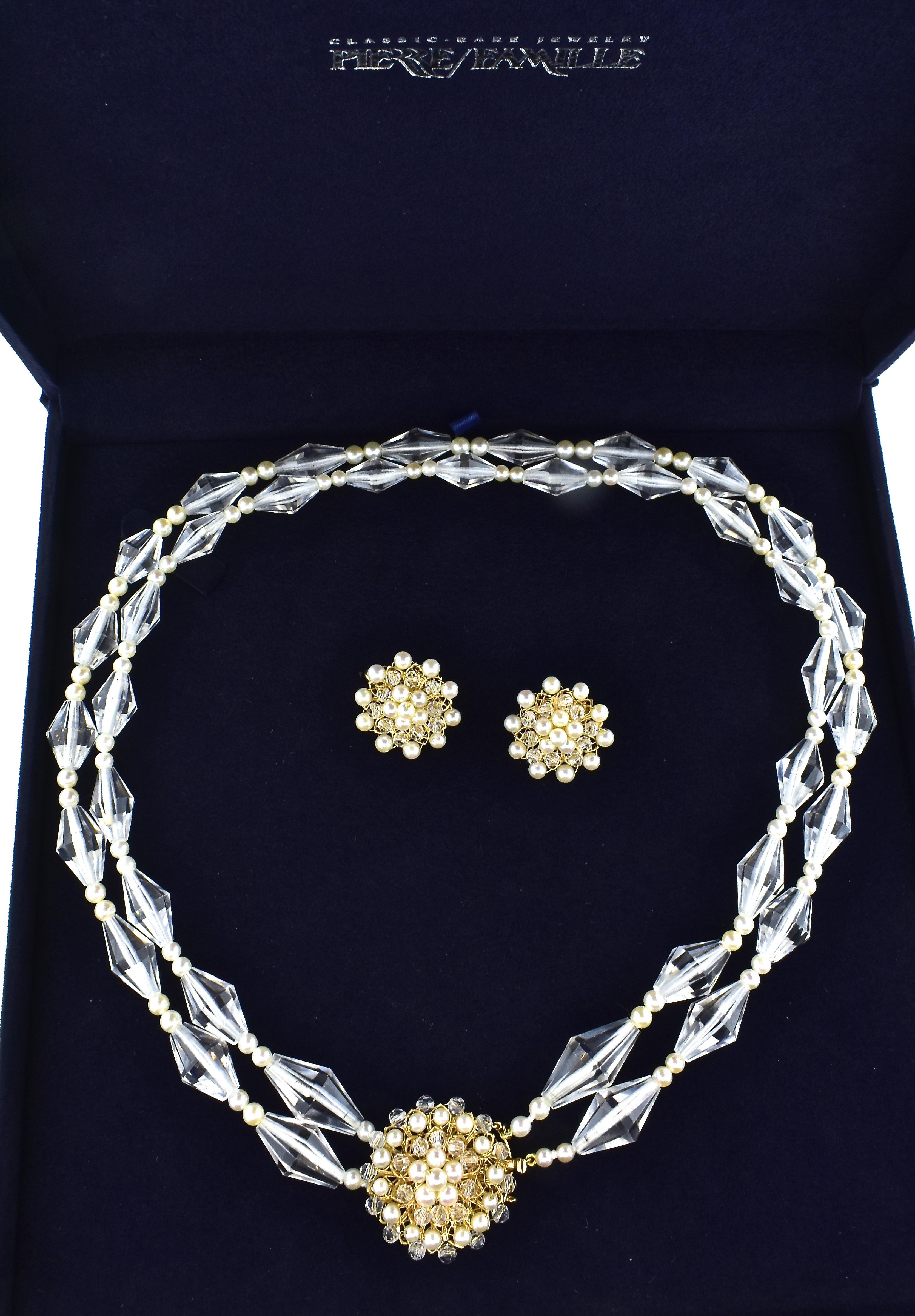 Pearl, Rock Crystal and Yellow Gold Necklace and Earring Set 2