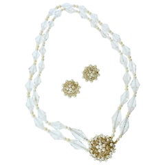 Pearl, Rock Crystal and Yellow Gold Necklace and Earring Set