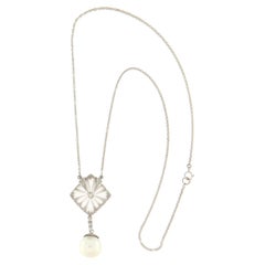 Collar Colgante Perla Roca Cristal Diamantes Oro Blanco 18 Kilates
