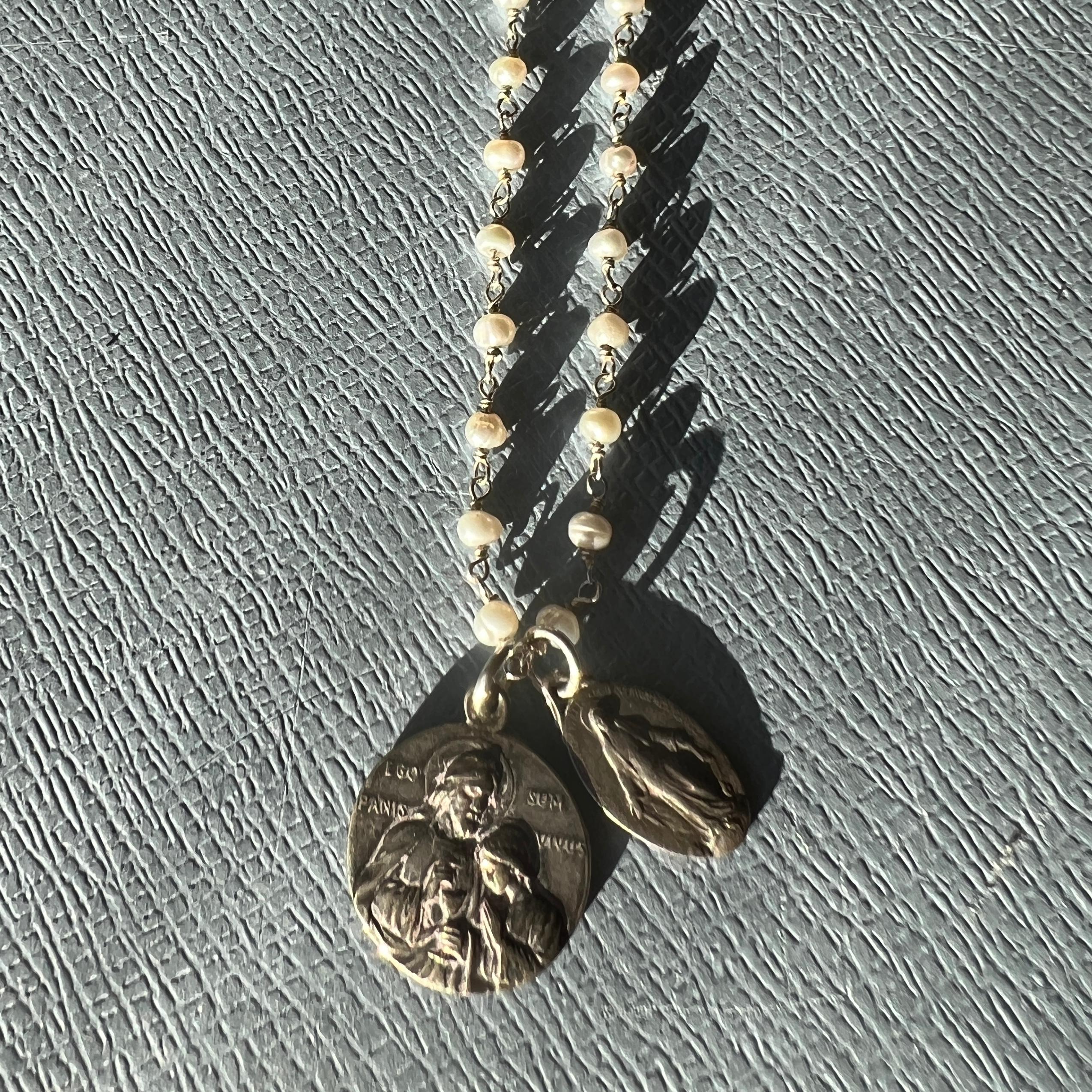 Contemporary Pearl Rosario Chain Necklace Virgin Mary French