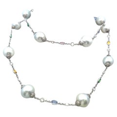 Collana Station con perle, diamanti taglio rosa e più gemme in oro bianco 18 carati (32,5")