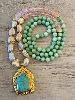Pearl, Rose Quartz, and Howlite Buddha Head Mala / Prayer / Meditation Necklace
