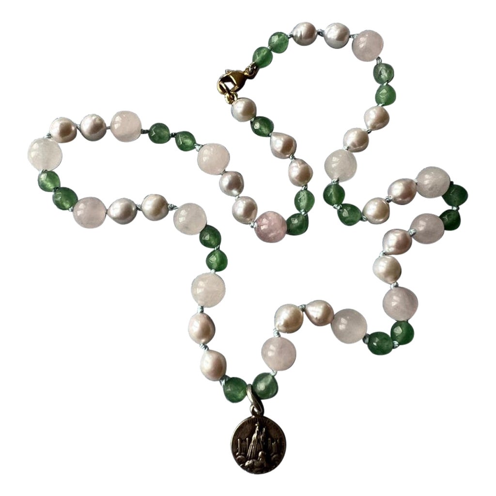 Choker mit Chrysophrase-Halskette, Perle, Rosenquarz und Quarz