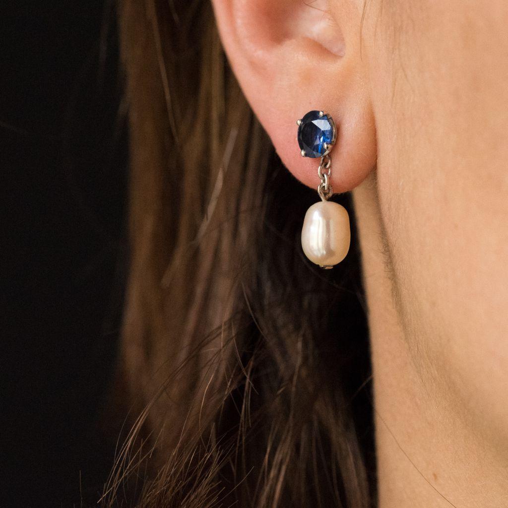 sapphire and pearl drop earrings