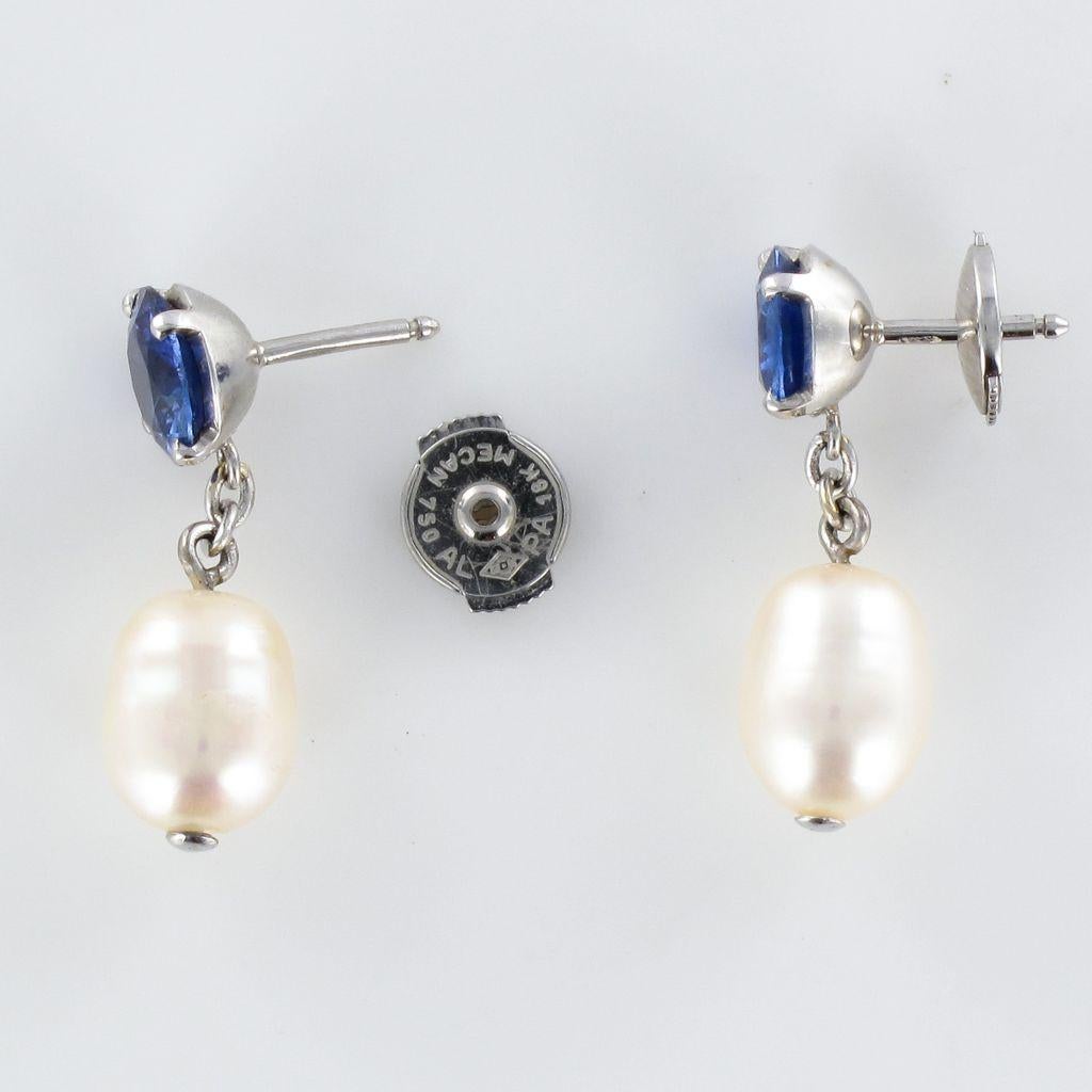 Pearl Royal Blue Sapphire Gold Drop Earrings 1