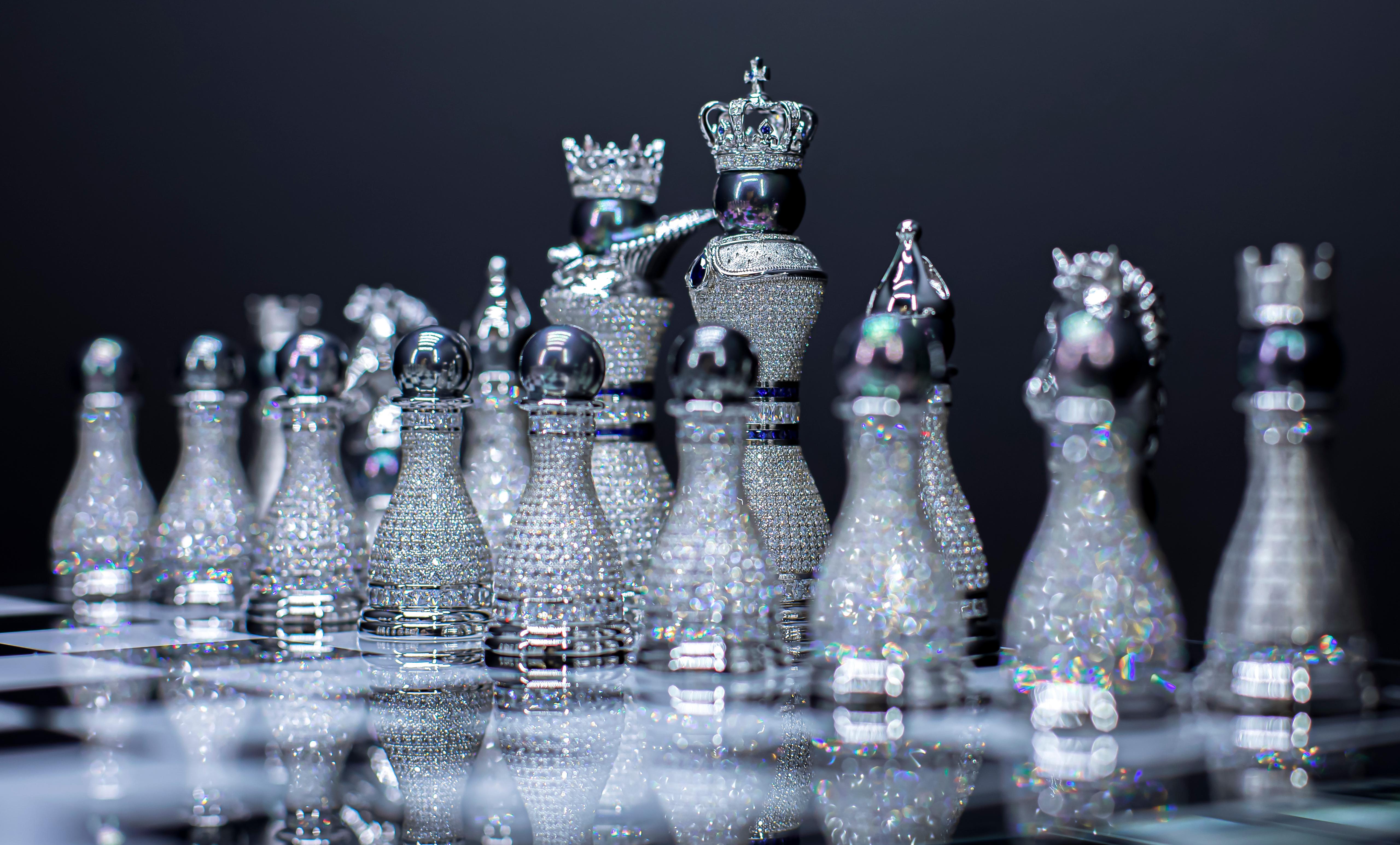 Pearl Royale 18K White Gold, Diamond, Sapphire and South Sea Pearl Chess Set For Sale 3