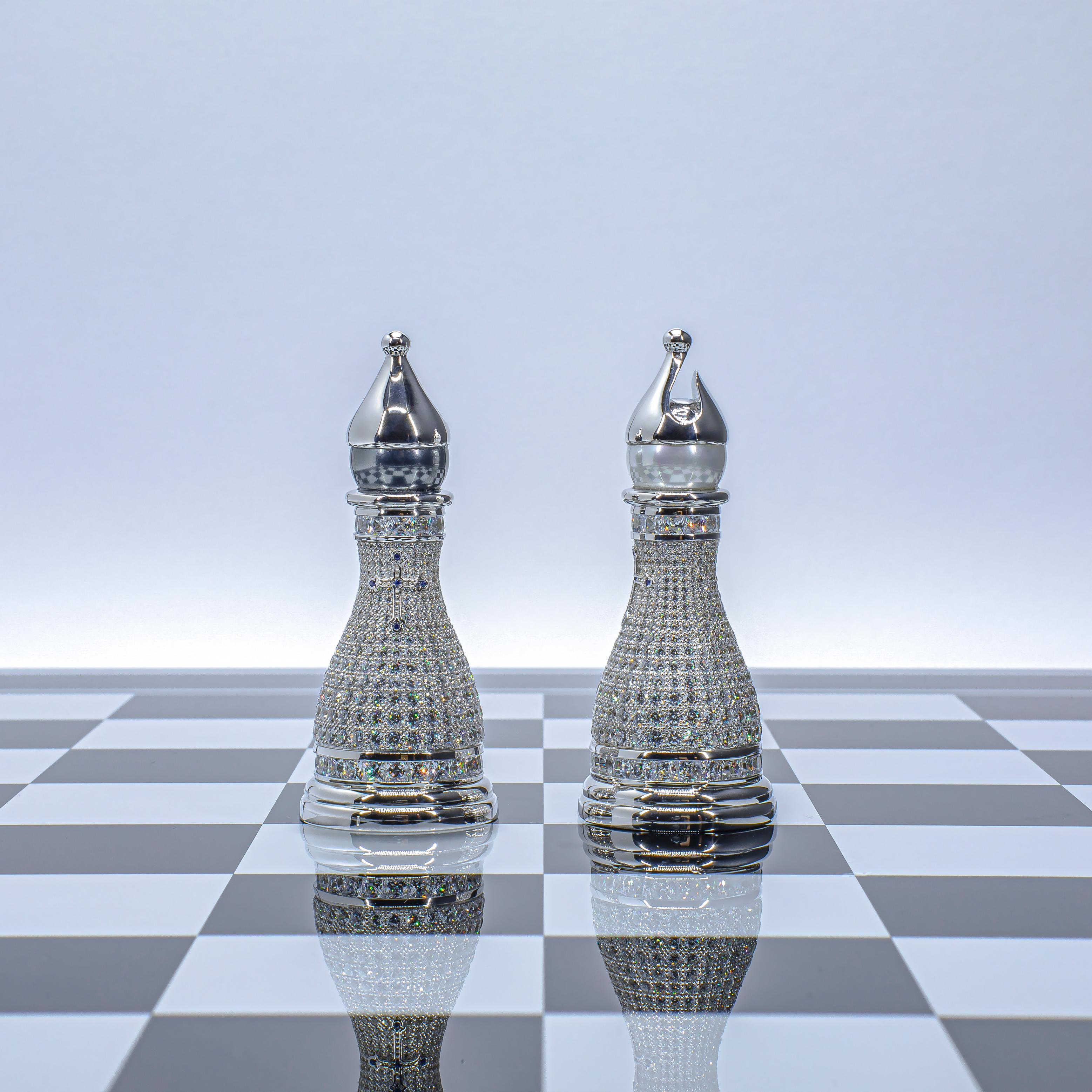Victorian Pearl Royale 18K White Gold, Diamond, Sapphire and South Sea Pearl Chess Set For Sale