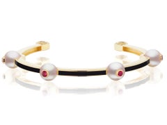 Pearl, Ruby and Black Enamel 18 Karat Yellow Gold Bangle by Andrew Glassford