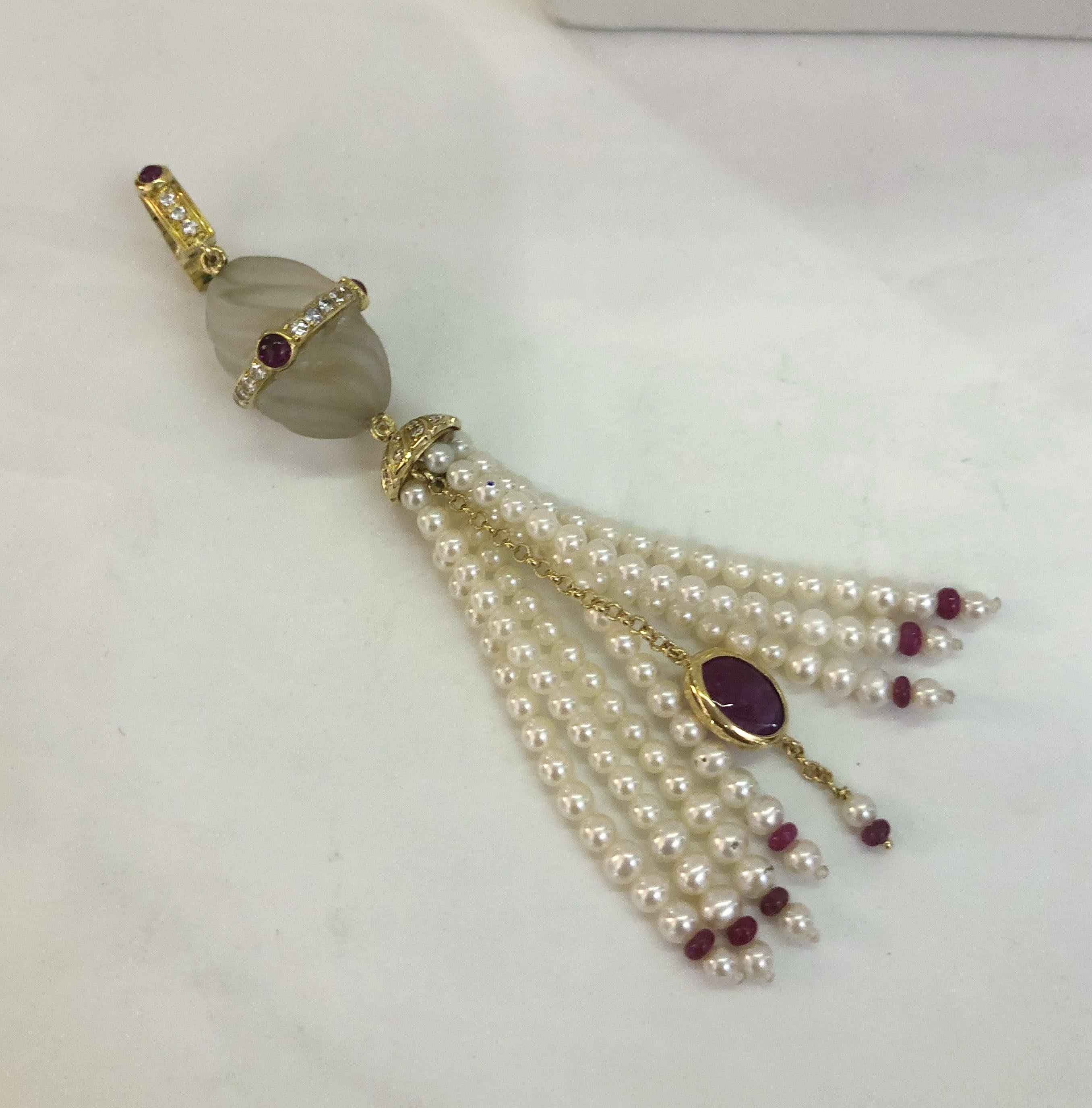 Pearl Ruby and Diamond Necklace In Good Condition For Sale In Palm Springs, CA
