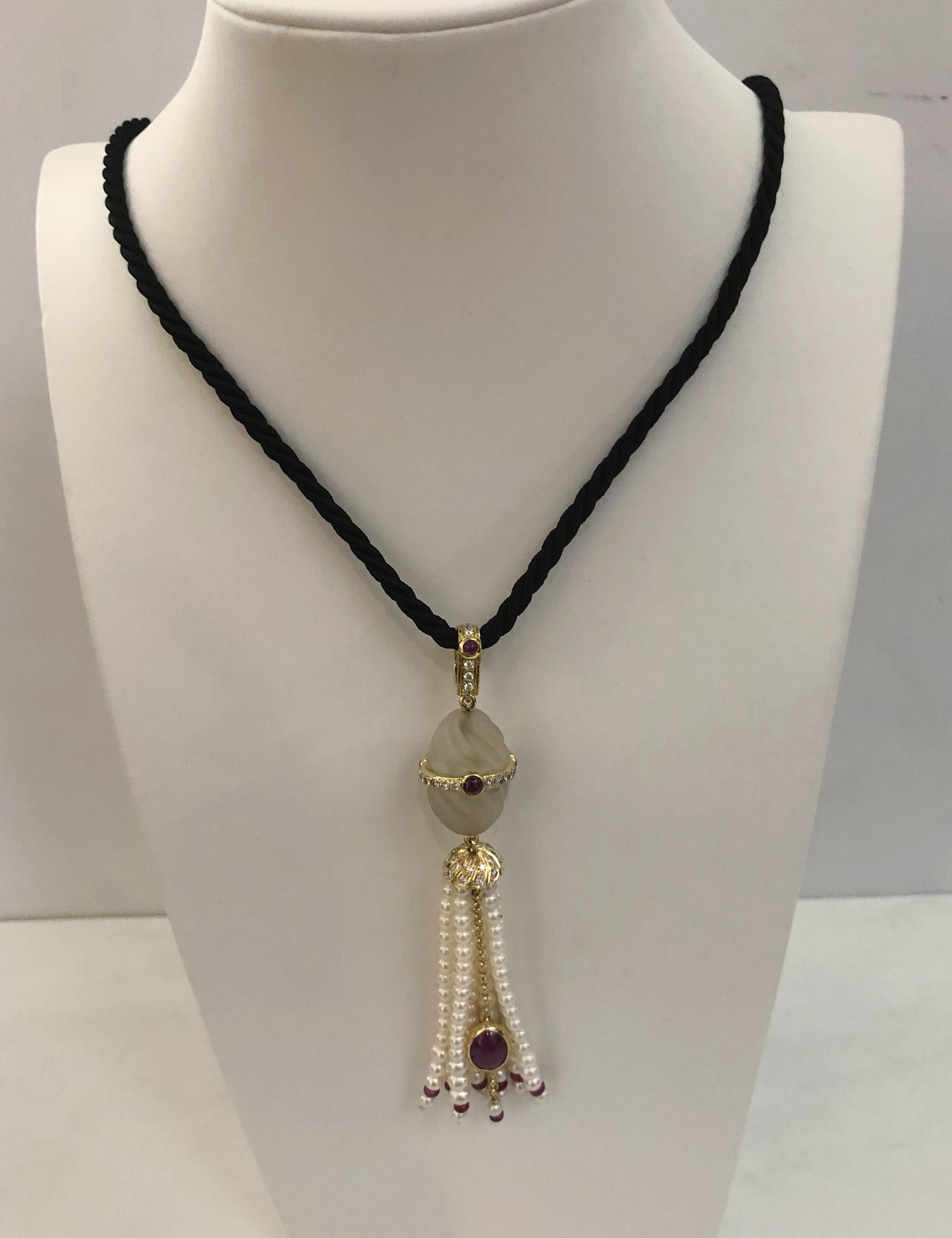 Collier de perles, de rubis et de diamants en vente 1