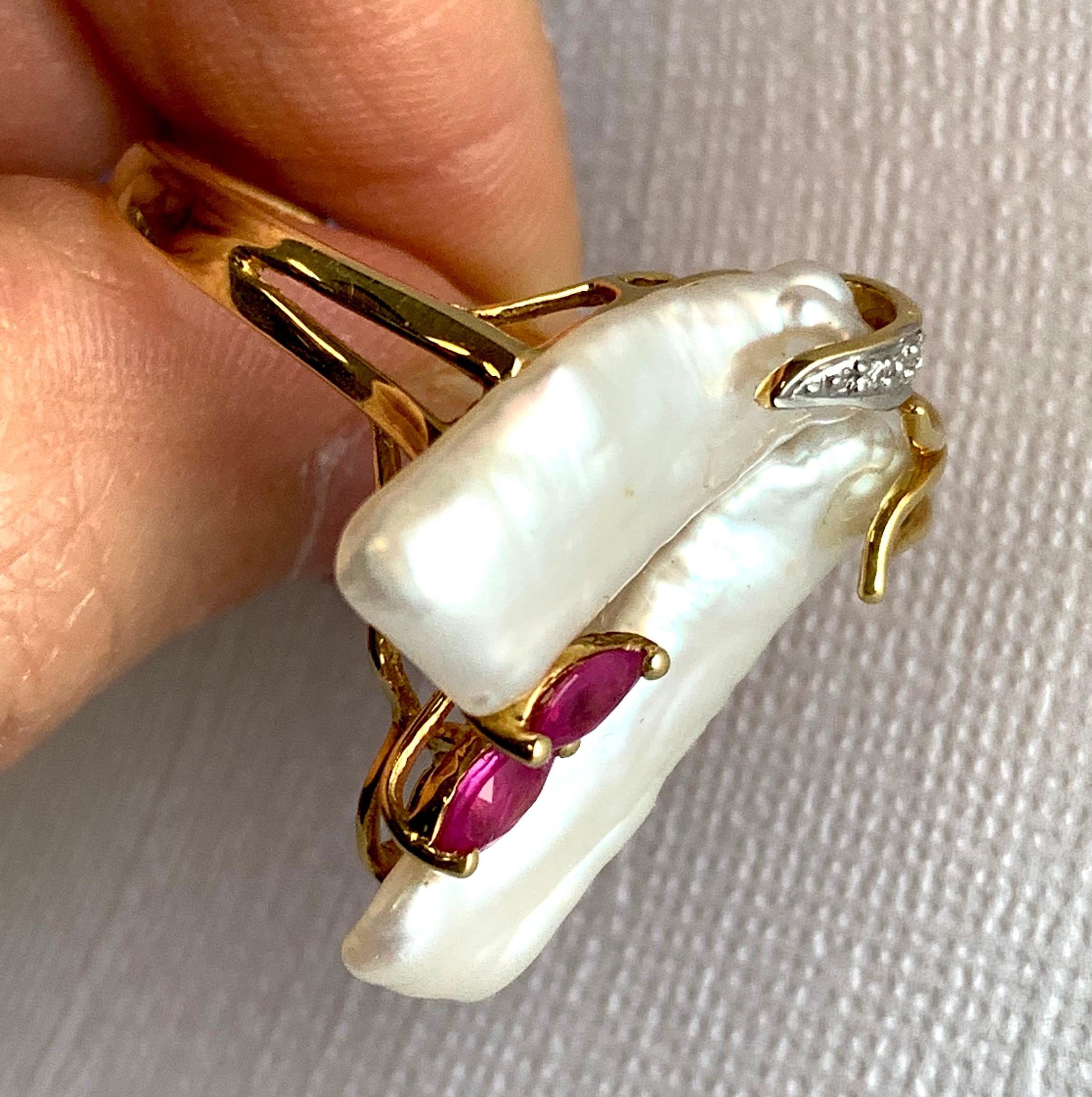 Pearl, Ruby and Diamond Ring In New Condition In GREAT NECK, NY